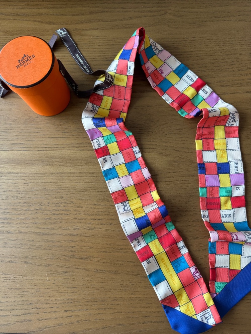 Hermès Multicolor Twilly Scarf - Checkerboard Blocks